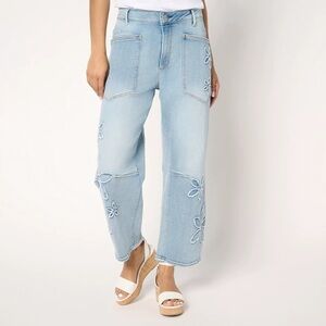 Driftwood Babara Barrel Floral Embroidered Jeans Size 14